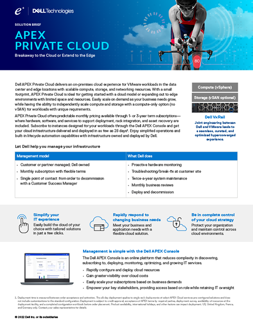 APEX Private Cloud solution brief cover showing company logo, title and woman on bicycle